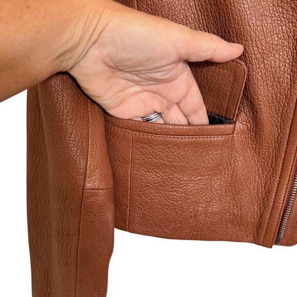 Madewell Brown Lamb Leather Cropped Zip Jacket Women’s Small Collared Moto NWT - Picture 4 of 6